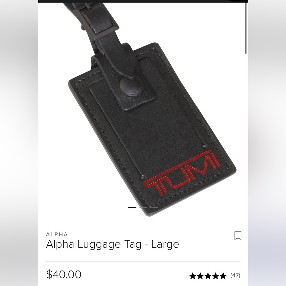 Tumi Alpha Luggage Tag Black With Red Brand Name  4 x 2.5